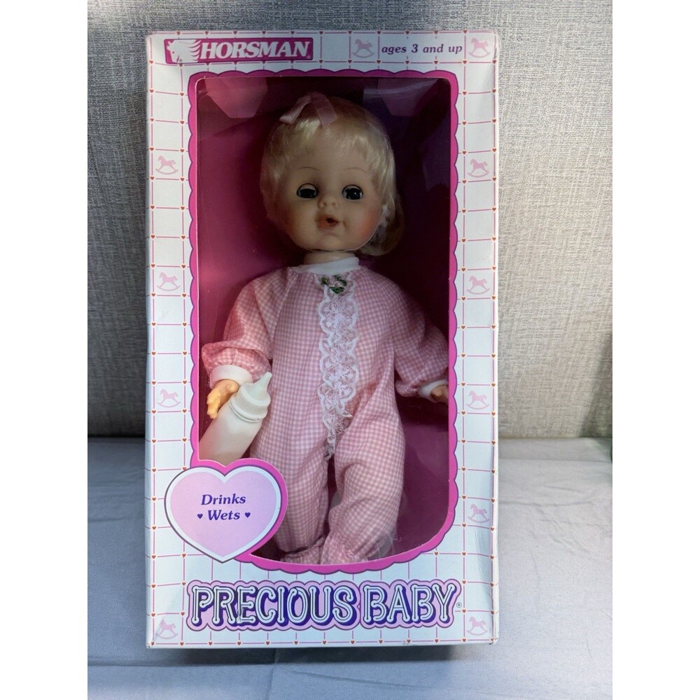 Horsman Baby Doll Short Blonde Hair Pink Pajamas Drink & Wets Unused In BOx